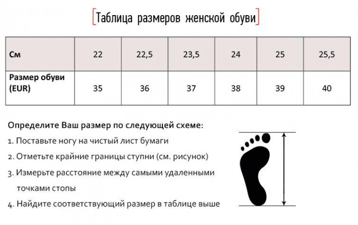 Таблица размеров обуви 8 5